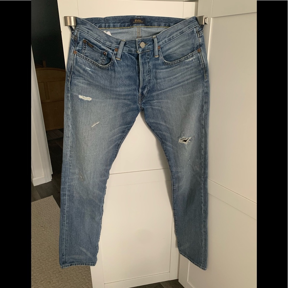 Mens distressed Polo jeans